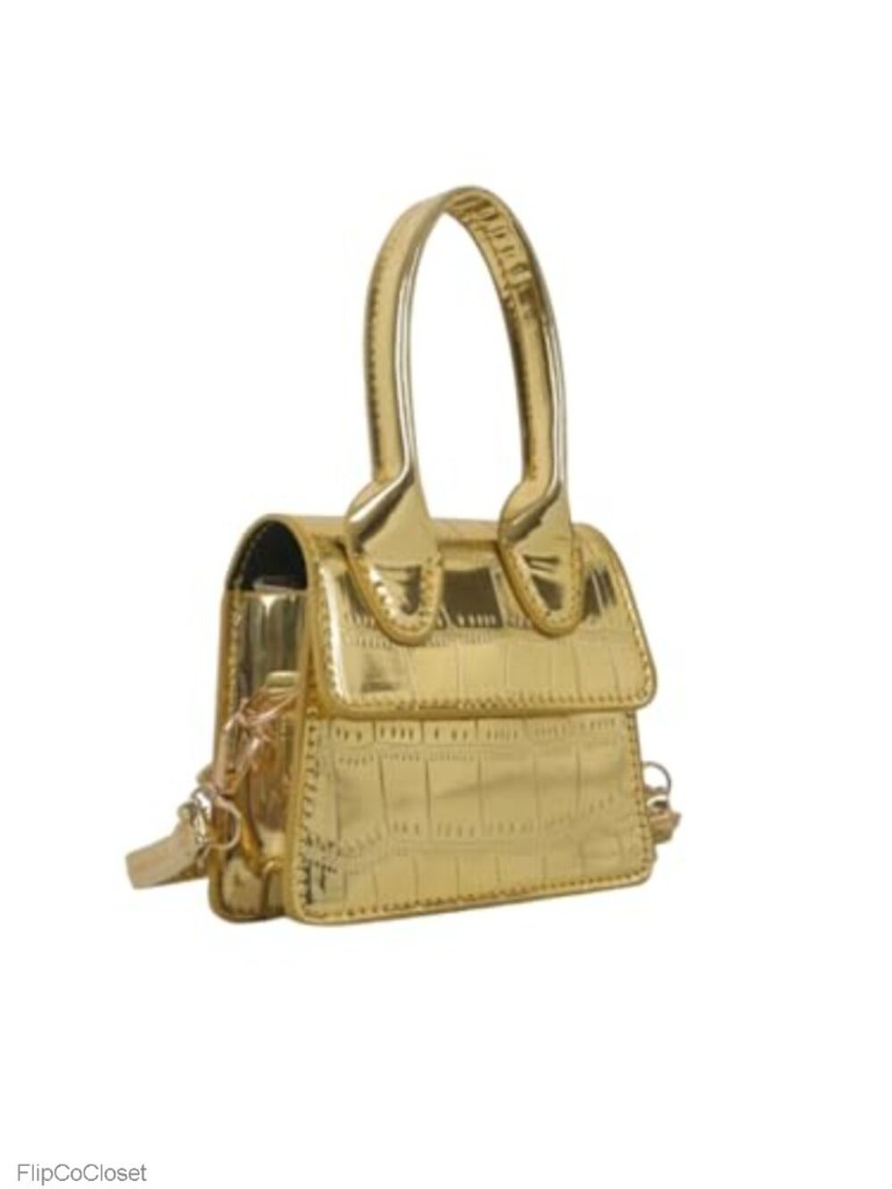 Gold Metallic PU Leather Crossbody Bag Mini Square Flap Clutch Party Evening Bag